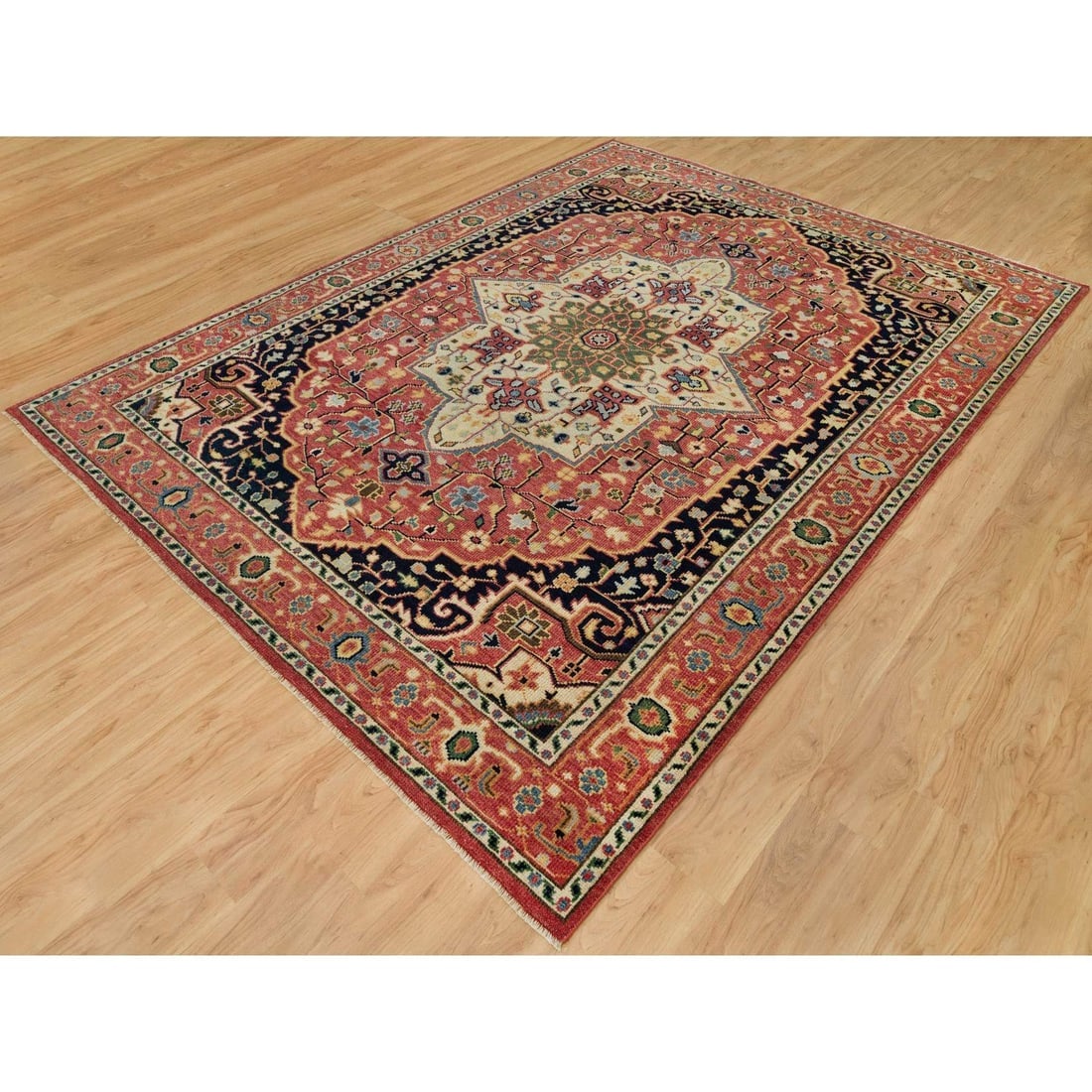 Indian Red Hand Knotted Heris Serapi Pure Wool Oriental Rug - 3