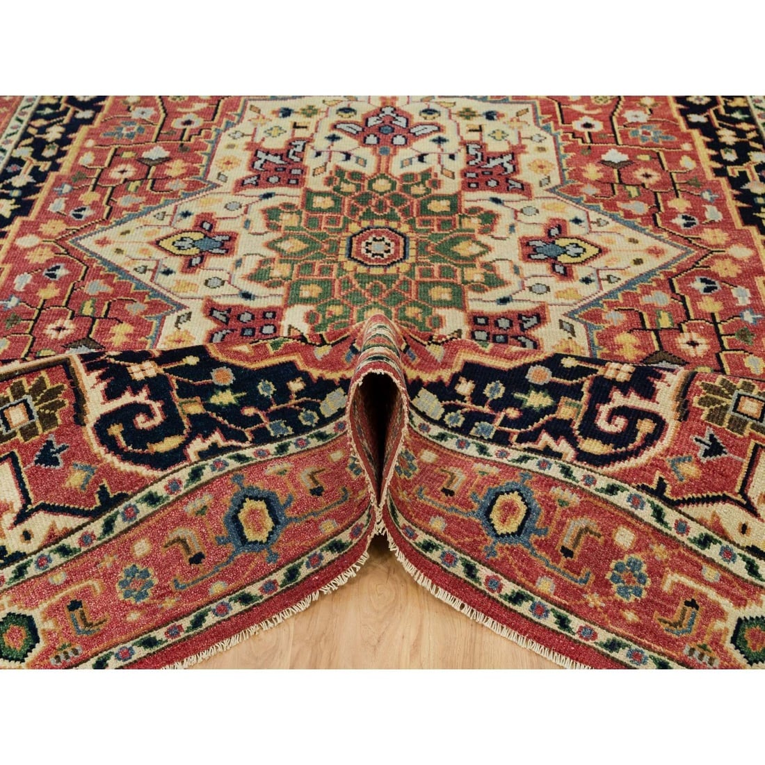 Indian Red Hand Knotted Heris Serapi Pure Wool Oriental Rug - 5