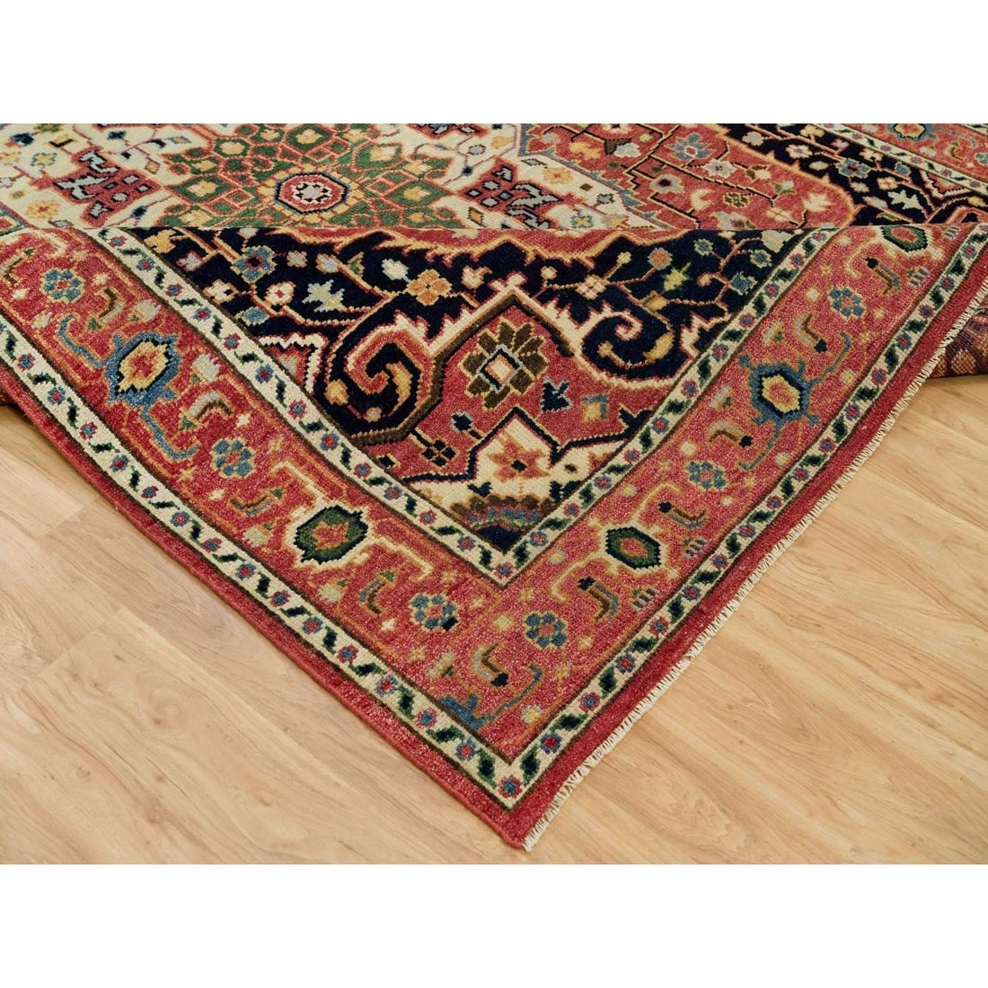 Indian Red Hand Knotted Heris Serapi Pure Wool Oriental Rug - 6