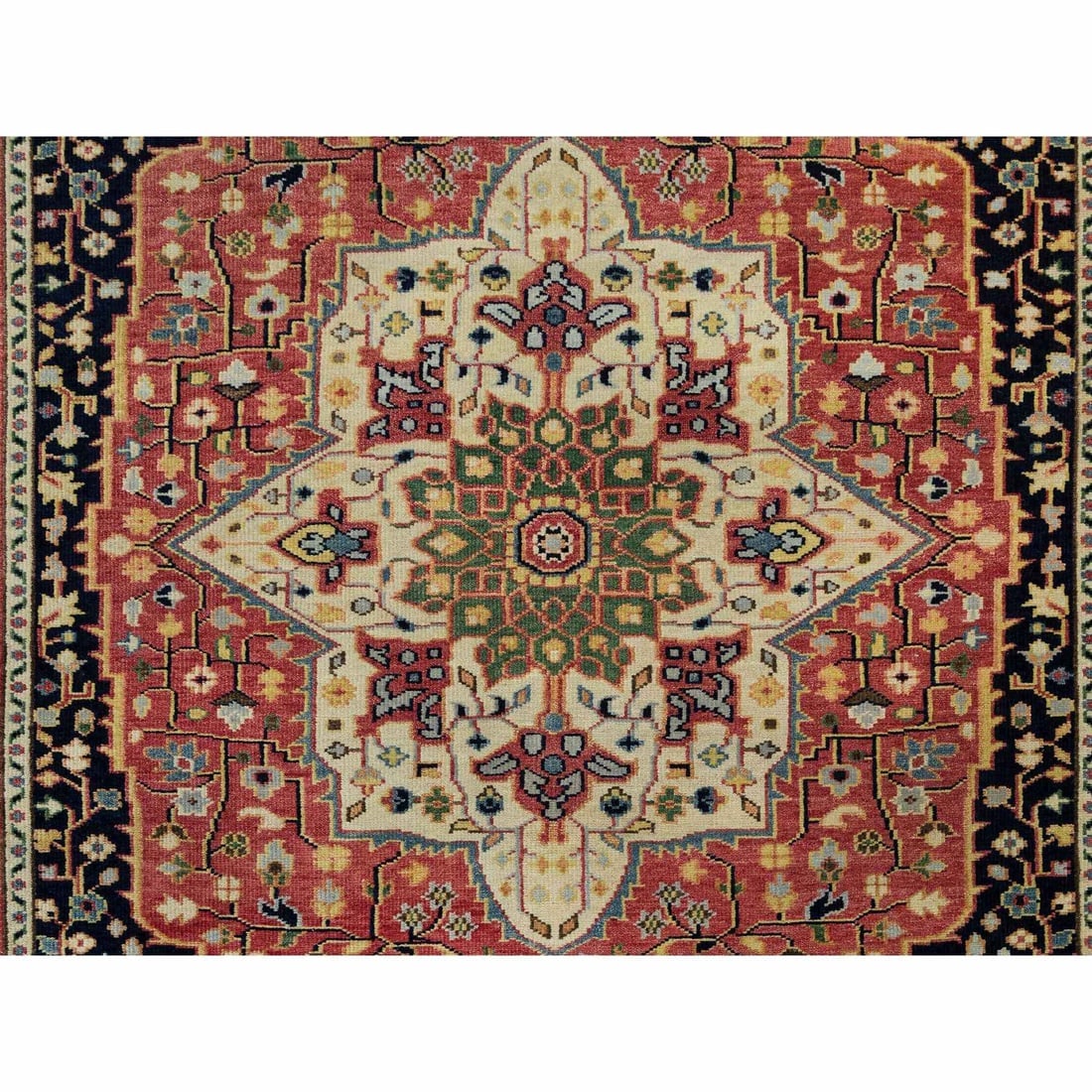 Indian Red Hand Knotted Heris Serapi Pure Wool Oriental Rug - 8
