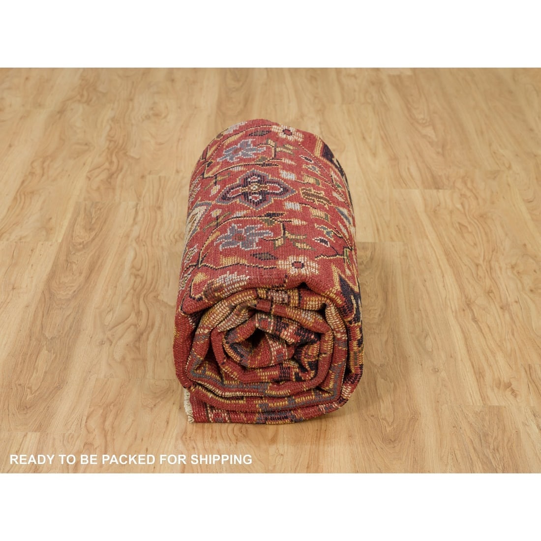 Indian Red Hand Knotted Heris Serapi Pure Wool Oriental Rug - 9