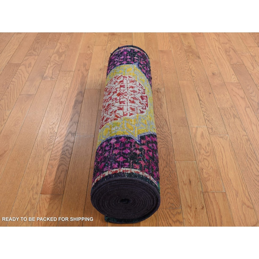 Yellow, Mamluk Design, Sari Silk with Wool, Hand Knotted XL Runner Rug - 8