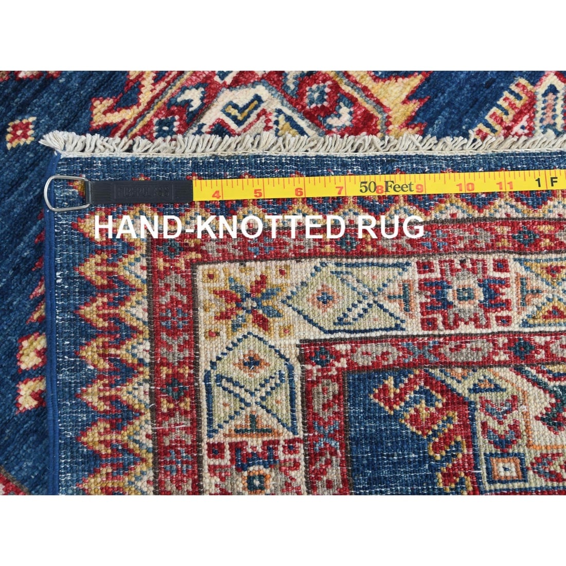 Prussians Blue, Afghan Super Kazak 100% Wool Hand Knotted Runner Rug - 7