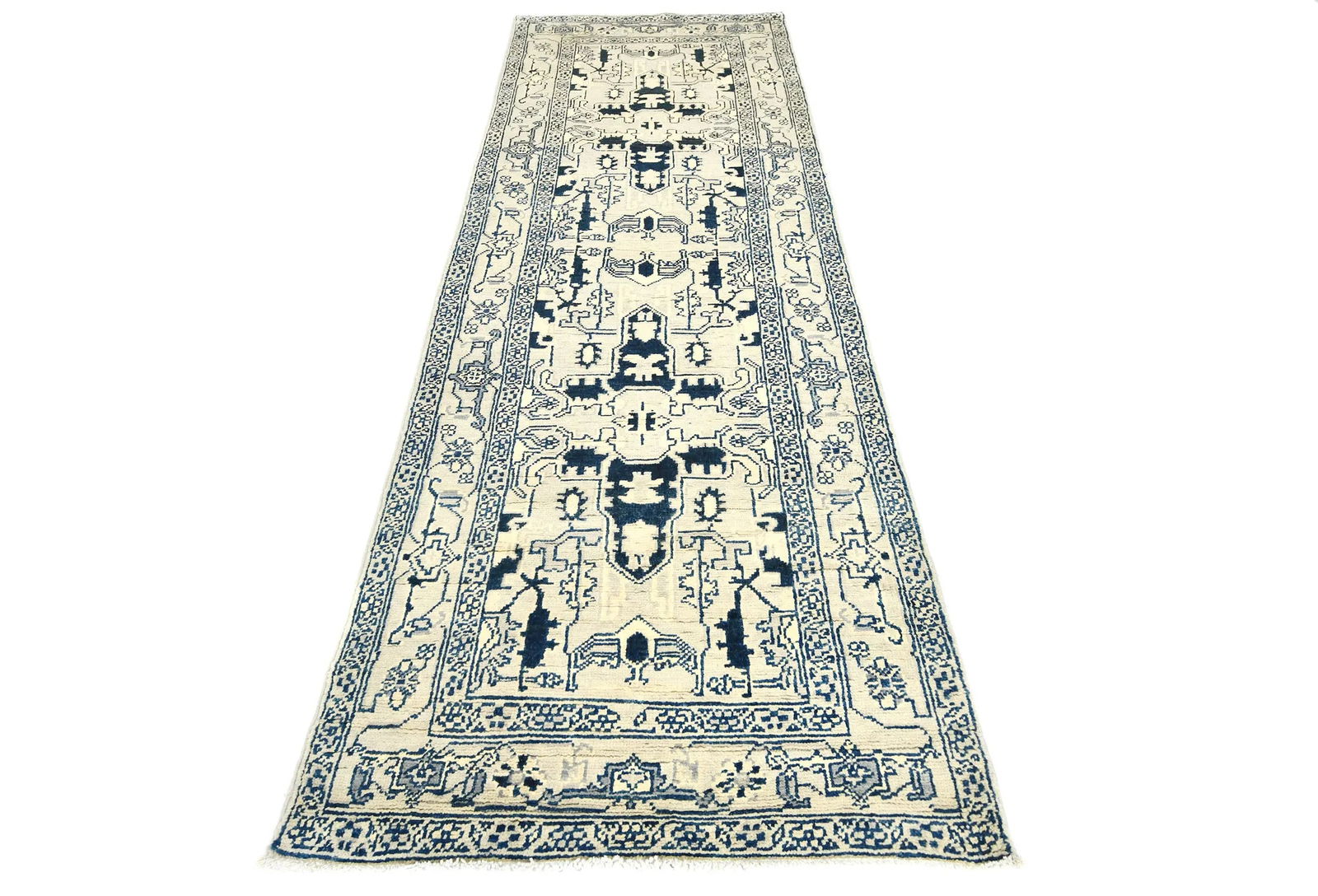 Greige Geometric 3X8 Heriz Serapi Oriental Runner Rug - 2