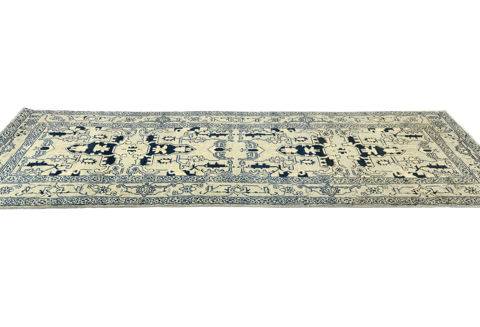 Greige Geometric 3X8 Heriz Serapi Oriental Runner Rug - 4