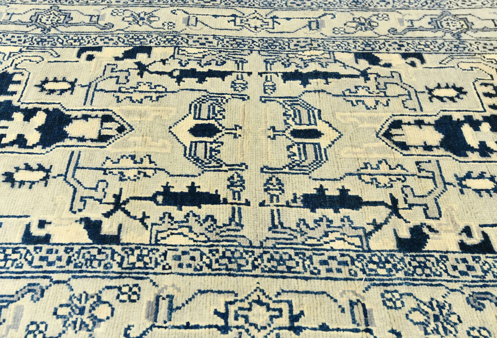 Greige Geometric 3X8 Heriz Serapi Oriental Runner Rug - 5