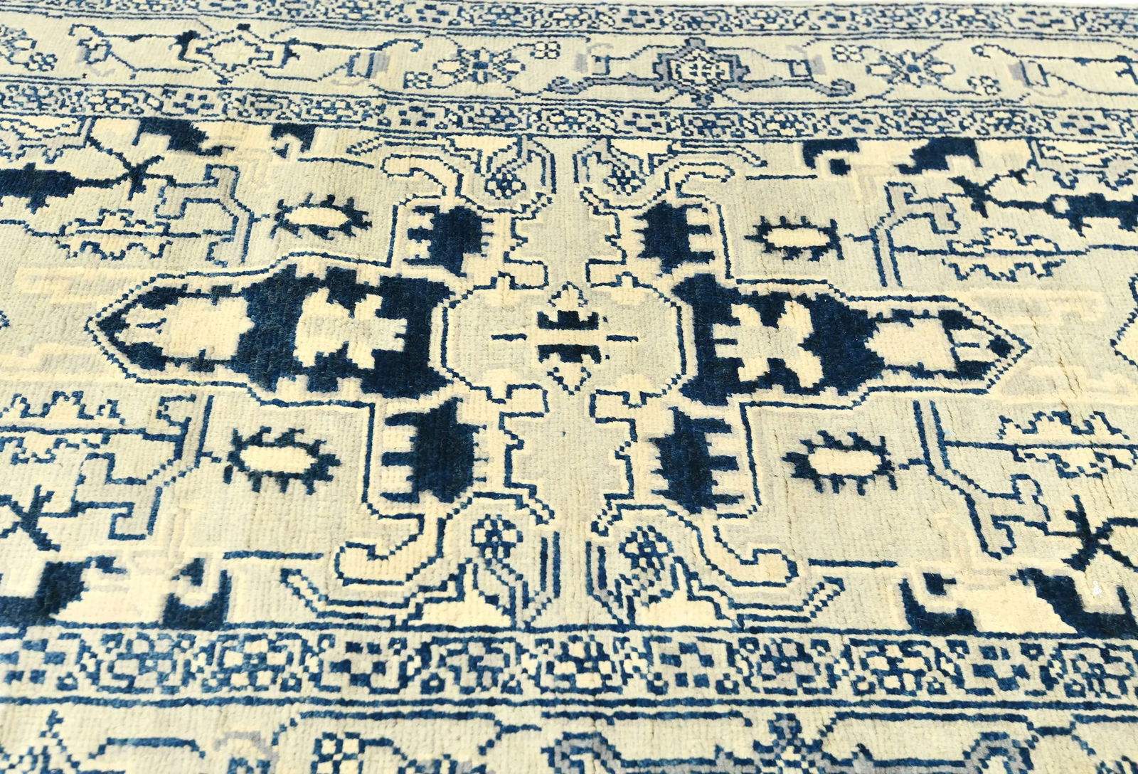 Greige Geometric 3X8 Heriz Serapi Oriental Runner Rug - 6