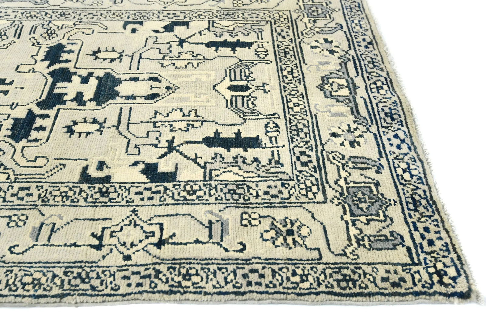 Greige Geometric 3X8 Heriz Serapi Oriental Runner Rug - 8