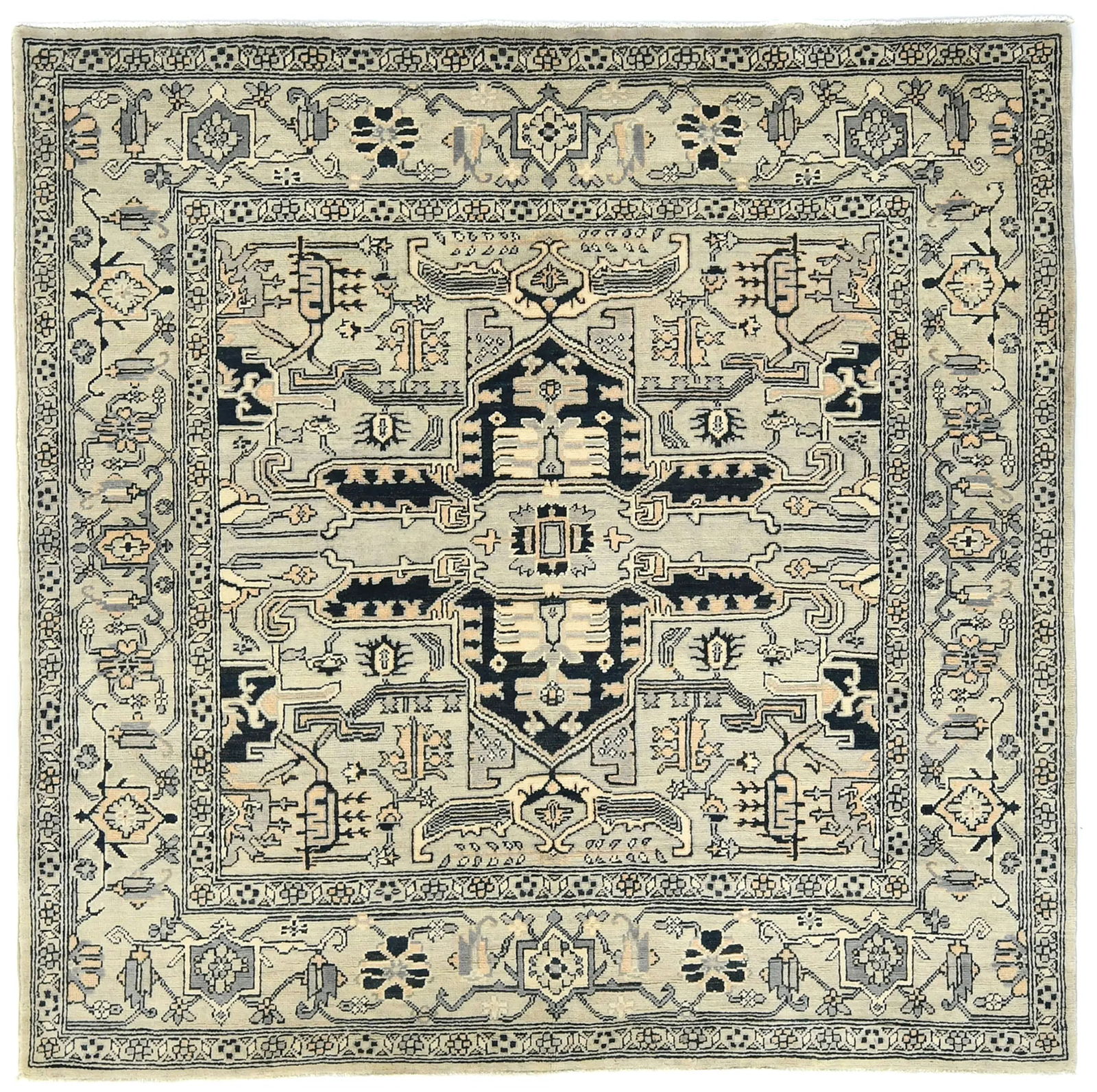 Greige Tribal Geometric 6X6 Heriz Serapi Oriental Square Rug (1 of 13)