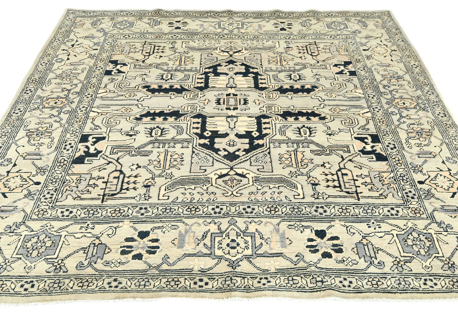 Greige Tribal Geometric 6X6 Heriz Serapi Oriental Square Rug - 2