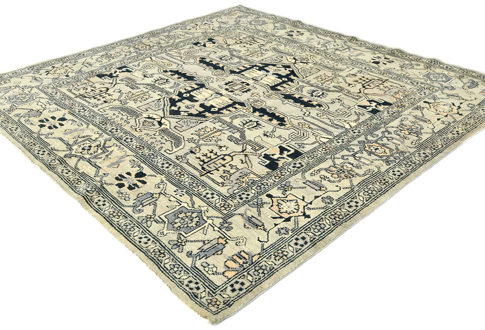 Greige Tribal Geometric 6X6 Heriz Serapi Oriental Square Rug - 3