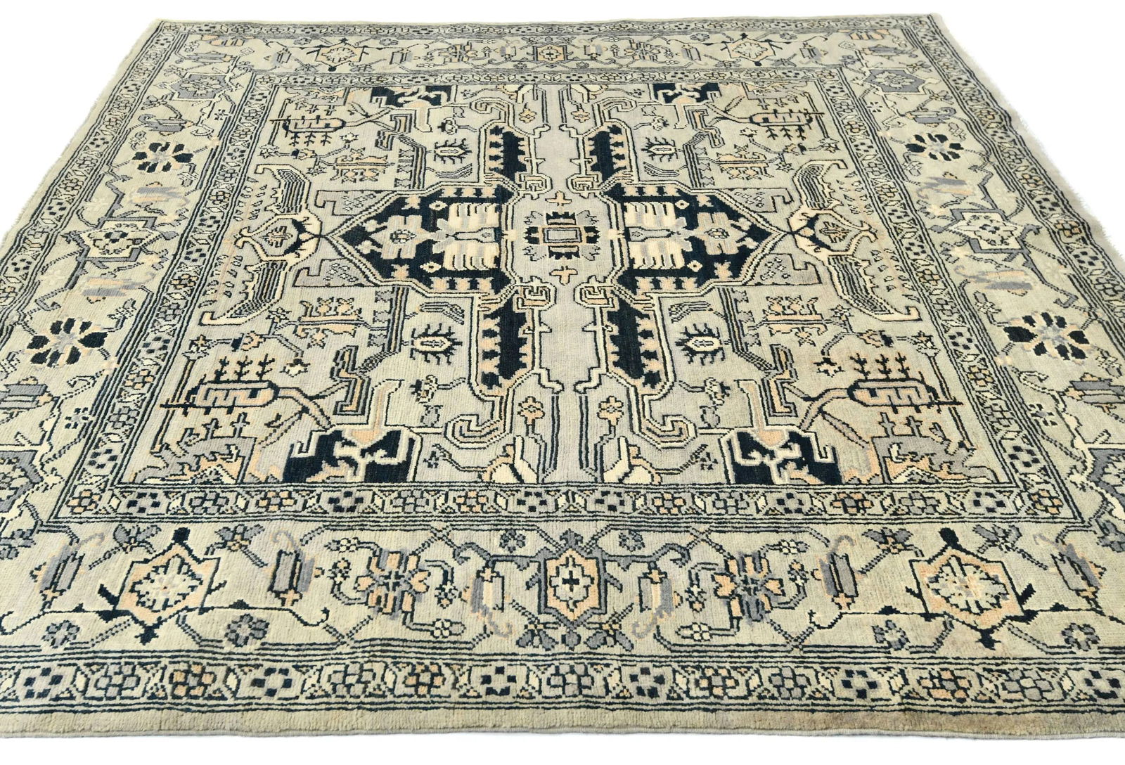 Greige Tribal Geometric 6X6 Heriz Serapi Oriental Square Rug - 4