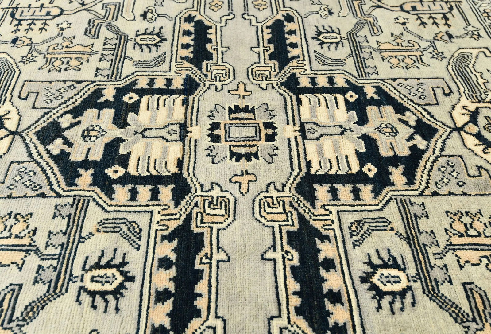 Greige Tribal Geometric 6X6 Heriz Serapi Oriental Square Rug - 5