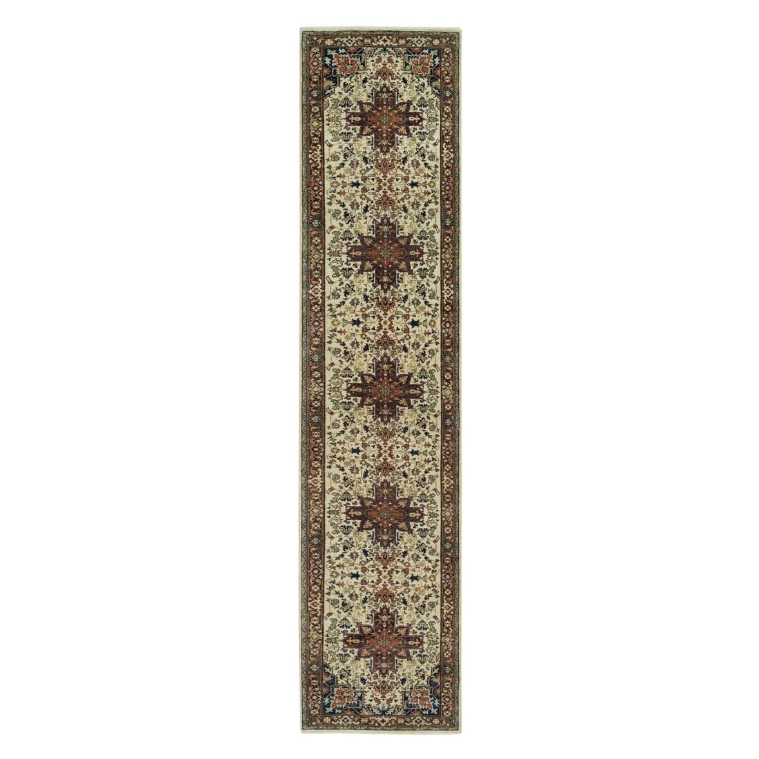 Beige Heris Re-Creation Soft Wool Hand Knotted Runner Oriental Rug: Title: Beige Heris Re-Creation Soft Wool Hand Knotted Runner Oriental RugDescription: This is a truly genuine one-of-a-kind. It has been Knotted for months and months in the centuries-old weaving