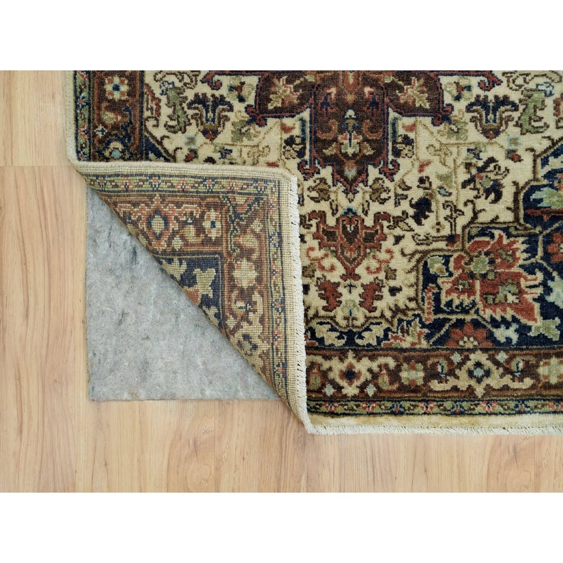 Beige Heris Re-Creation Soft Wool Hand Knotted Runner Oriental Rug - 3