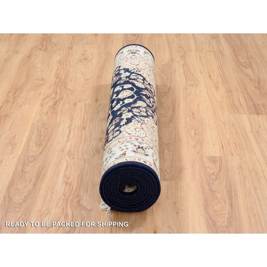 Midnight Blue Pure Wool Hand Knotted Nain 250 KPSI Wide Runner Rug - 6