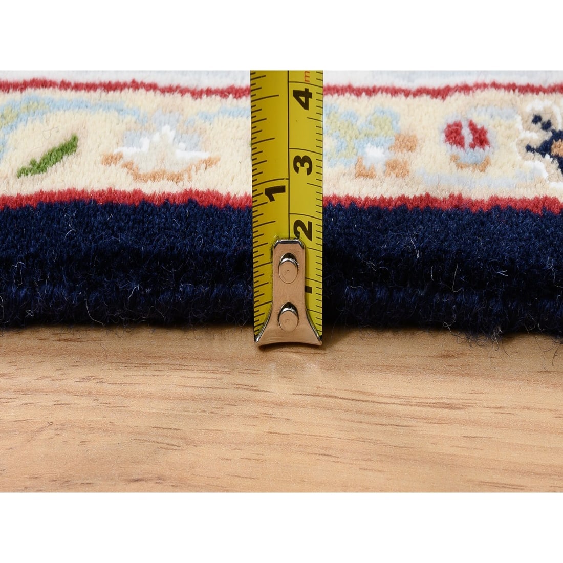 Midnight Blue Pure Wool Hand Knotted Nain 250 KPSI Wide Runner Rug - 7