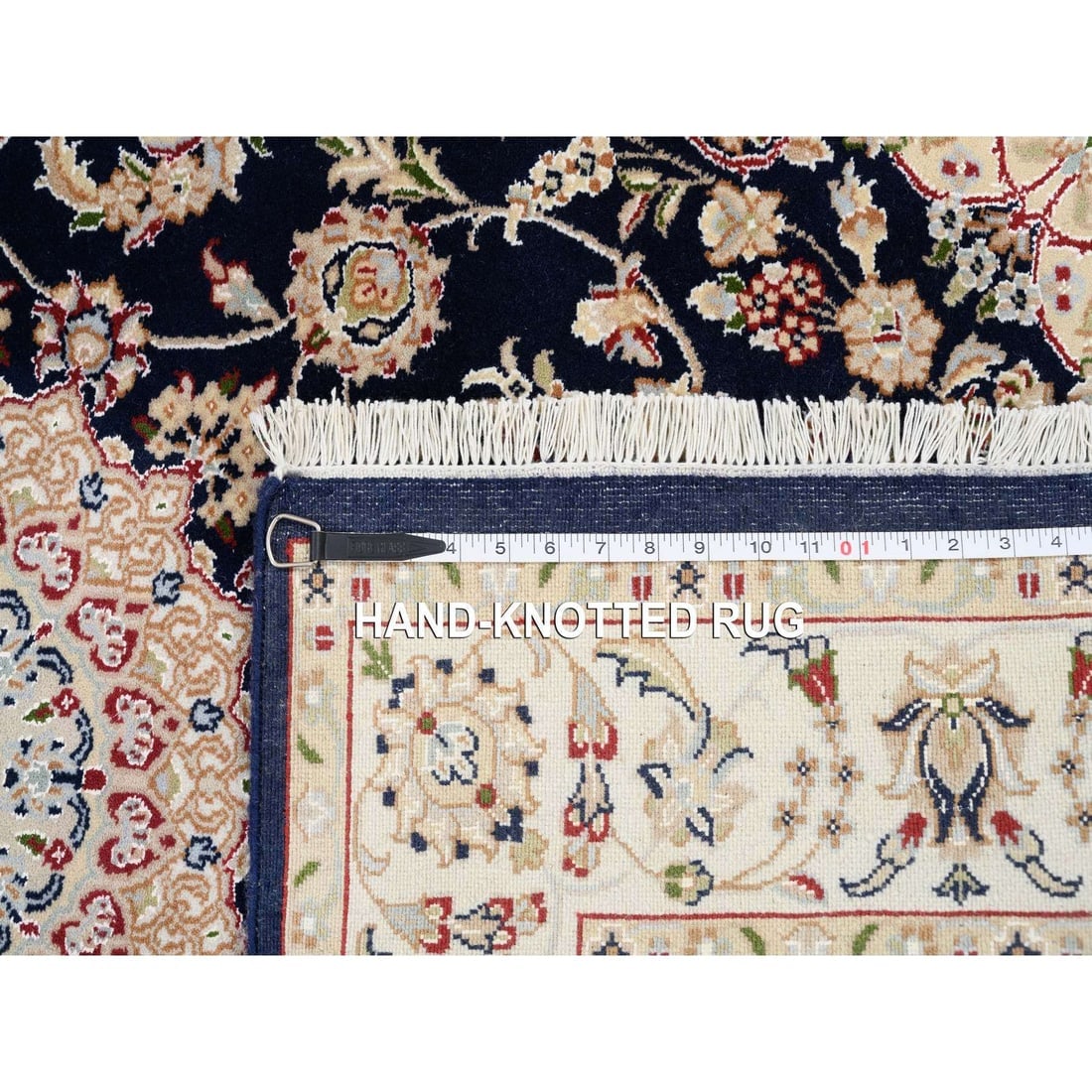 Midnight Blue Pure Wool Hand Knotted Nain 250 KPSI Wide Runner Rug - 8