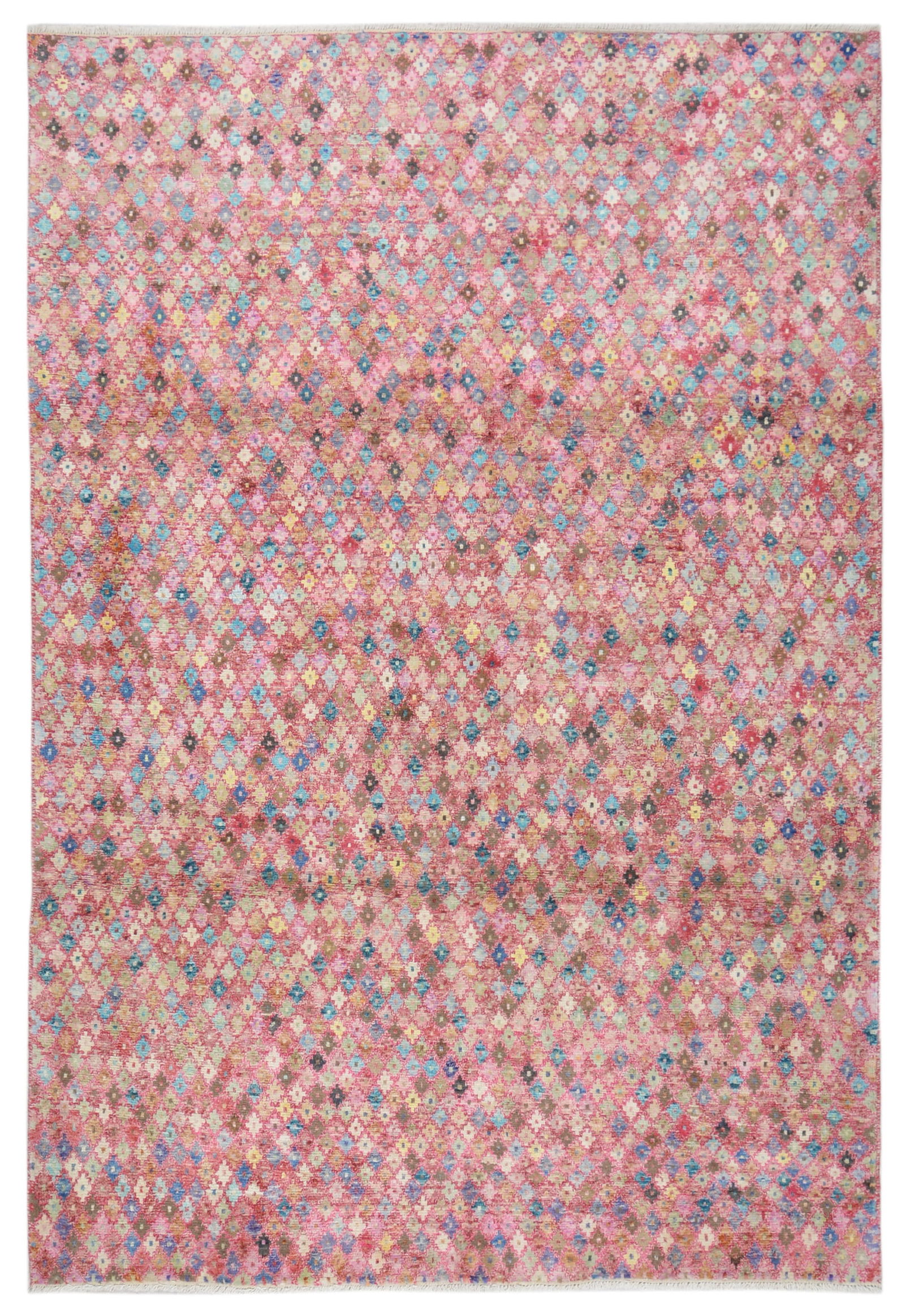 HAND KNOTTED WOOL MOROCCAN RUG: Title:HAND KNOTTED WOOL MOROCCAN RUG Dimensions:6'6X9'3 Age:NEW Origin:MOROCCAN Reserve: $1,875.00 Shipping: Domestic: Shipping rates are determined by destination International: Foreign sh