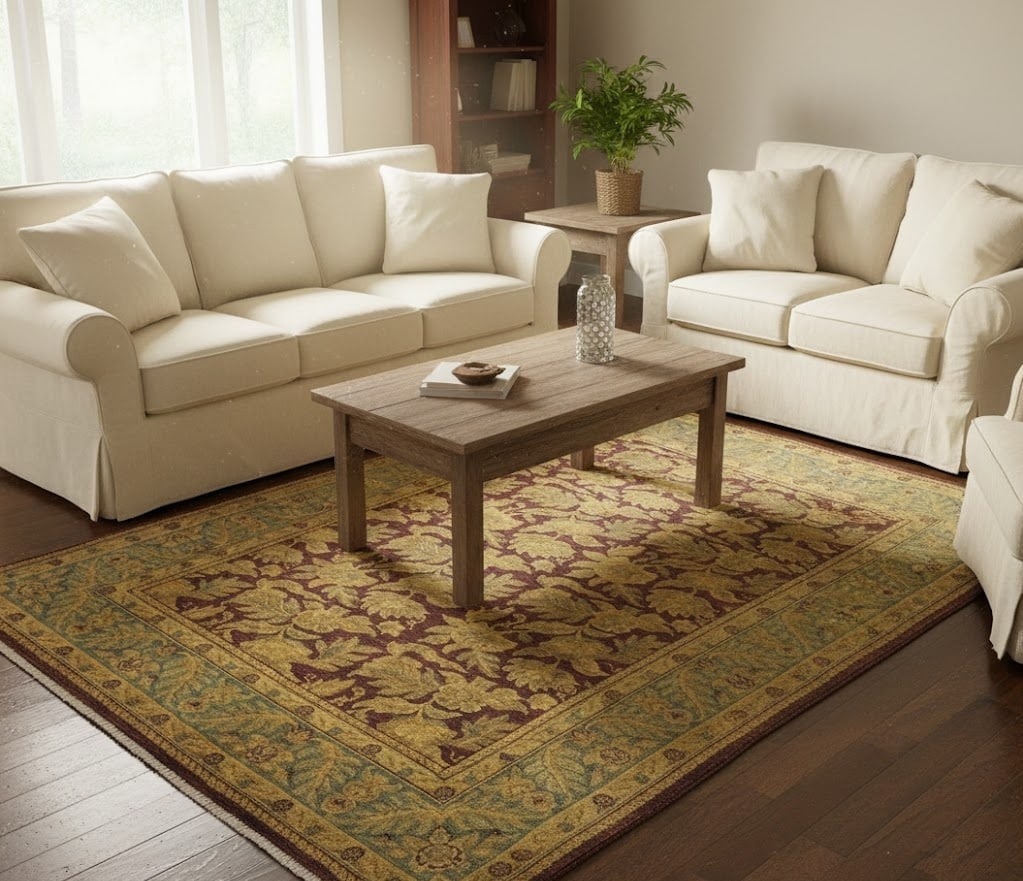 Burgundy Floral Classic 6X9 Agra Jaipur Oriental Rug - 2