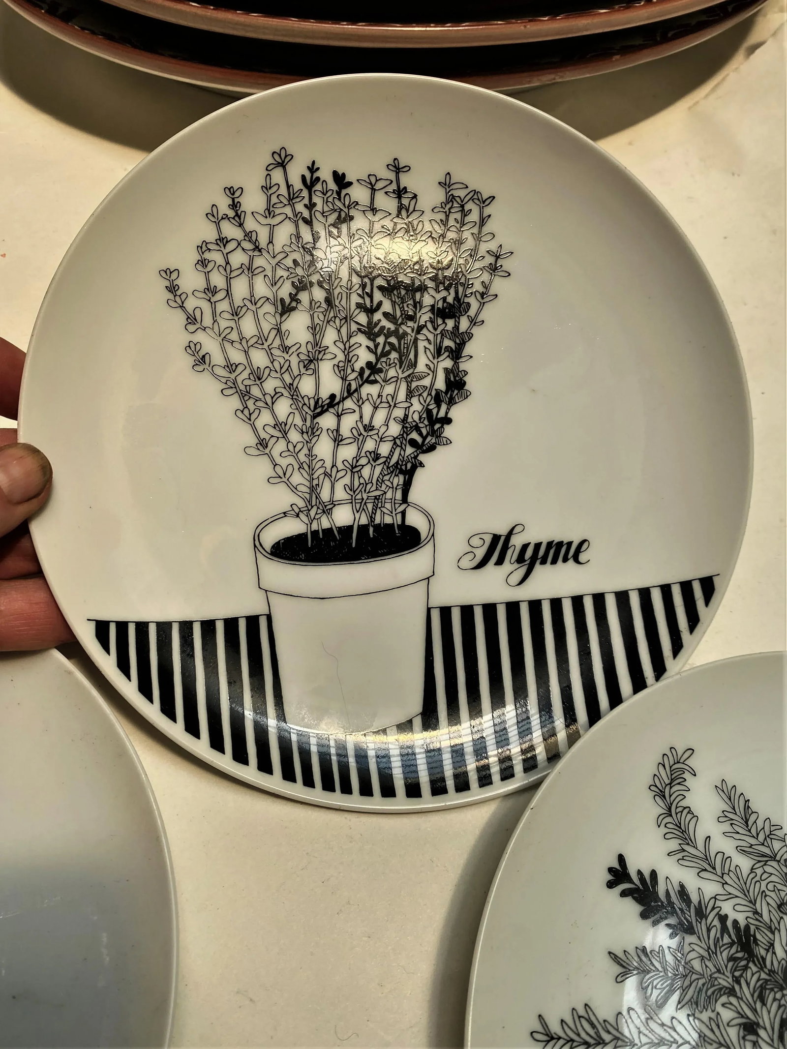 Vintage Fritz & Floyd Black & White Herb Plates- Set of 4 - 2