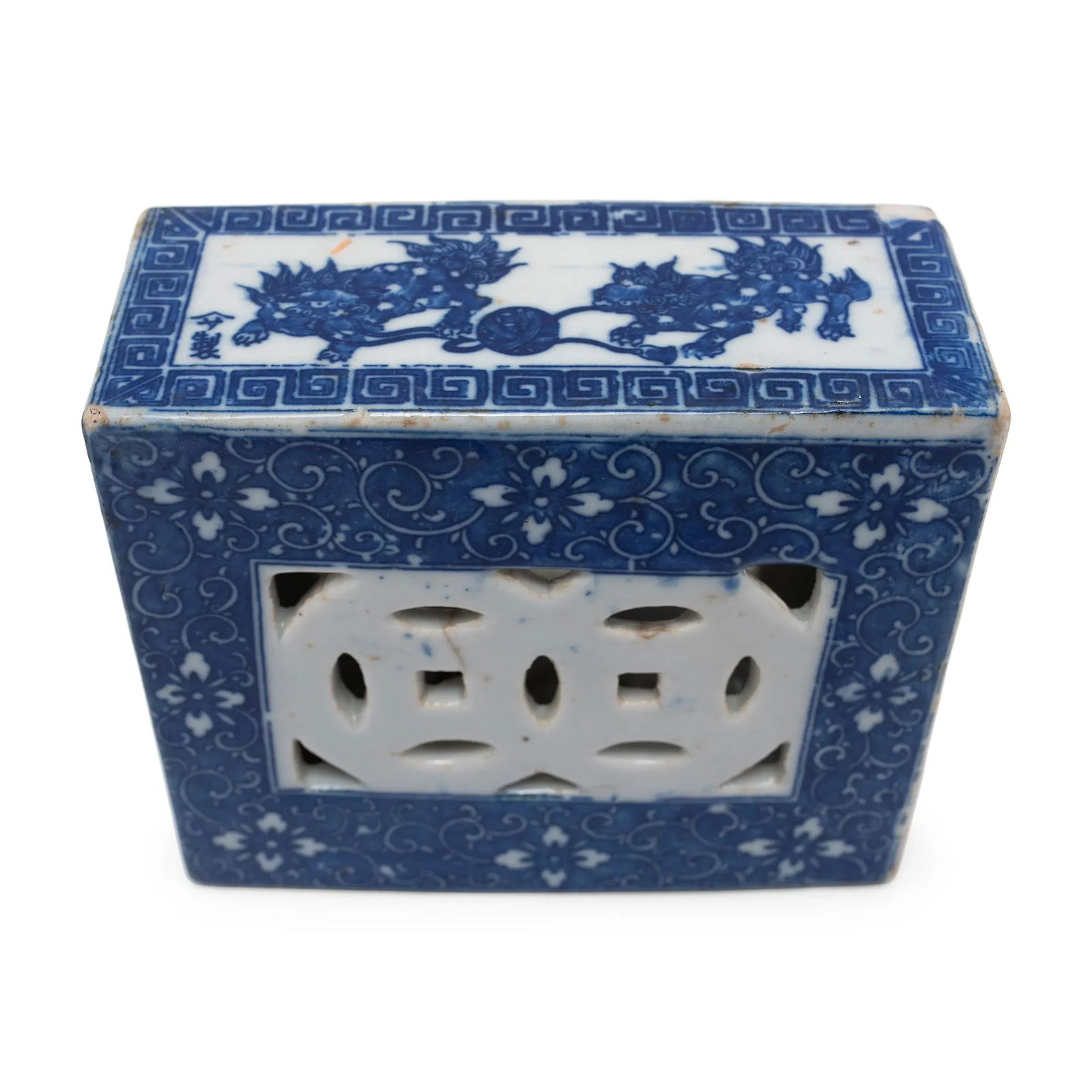 Chinese Blue and White Fu Lion Headrest, C. 1920 - 5