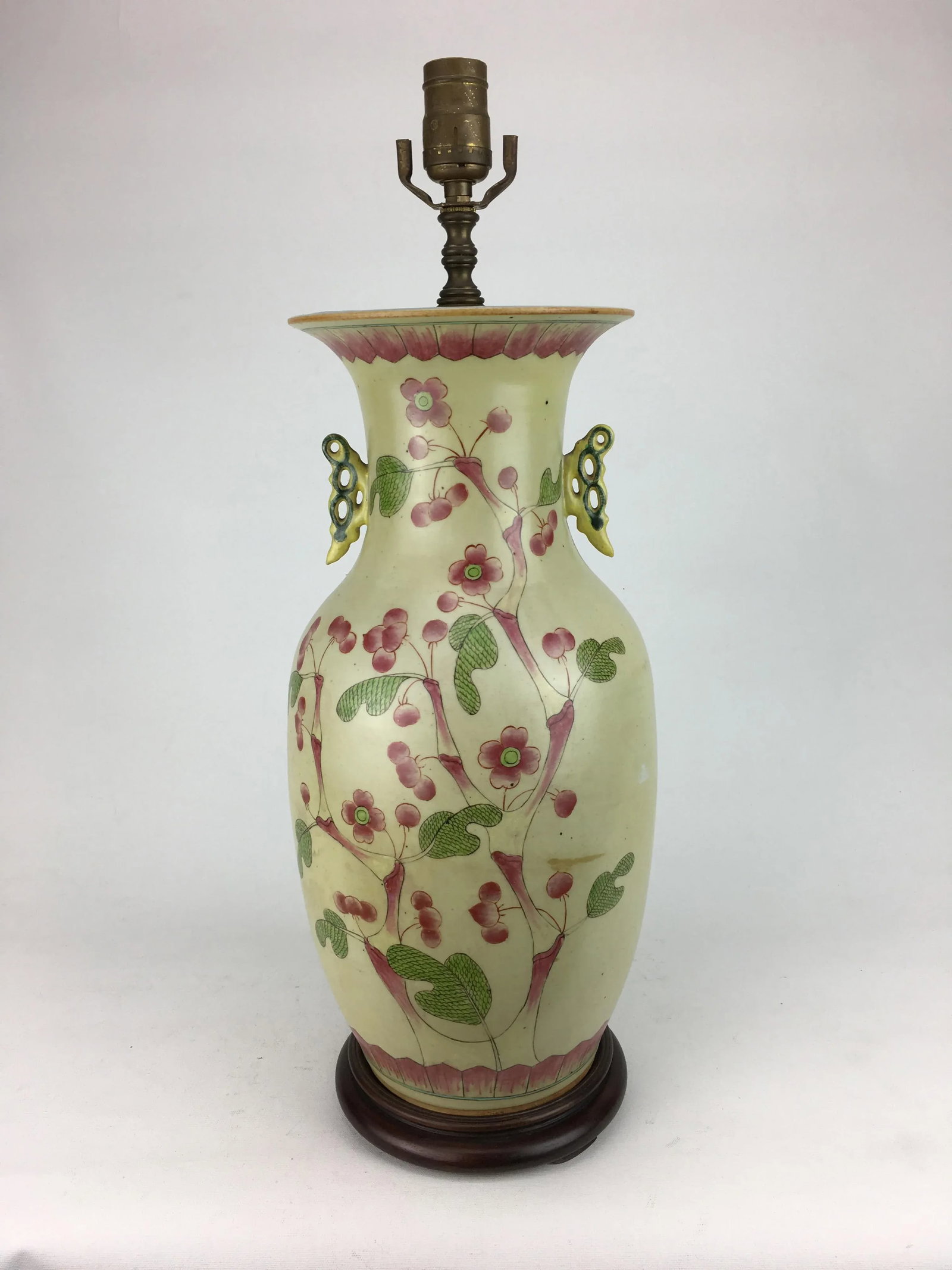 Green 1970s Blossom and Lotus Motif China Vase Lamp - 4