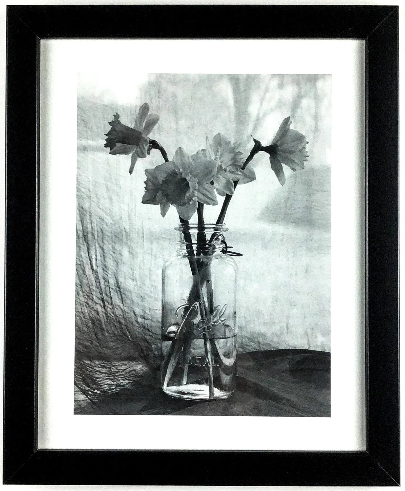 Vintage Set of 3 Framed Monotone Flower Bouquets in Glass Vases - 2