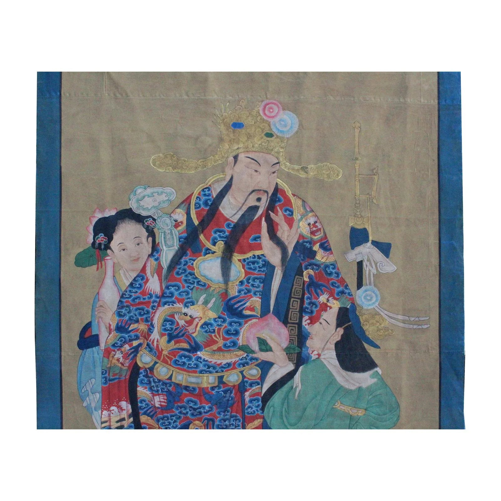 Chinese Large Canvas Color Ink God of Fortune Painting Art - 6