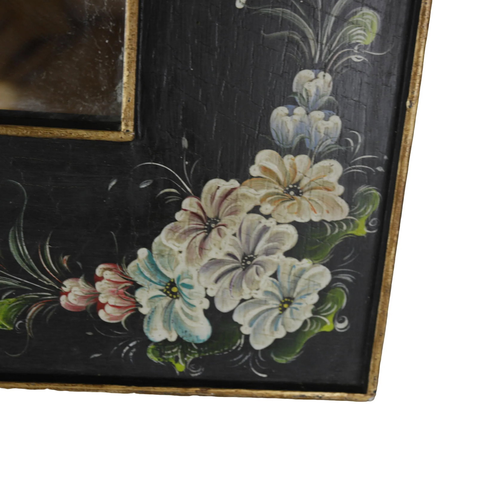 Vintage Hand Painted Floral Wooden Frame Mirror - 2