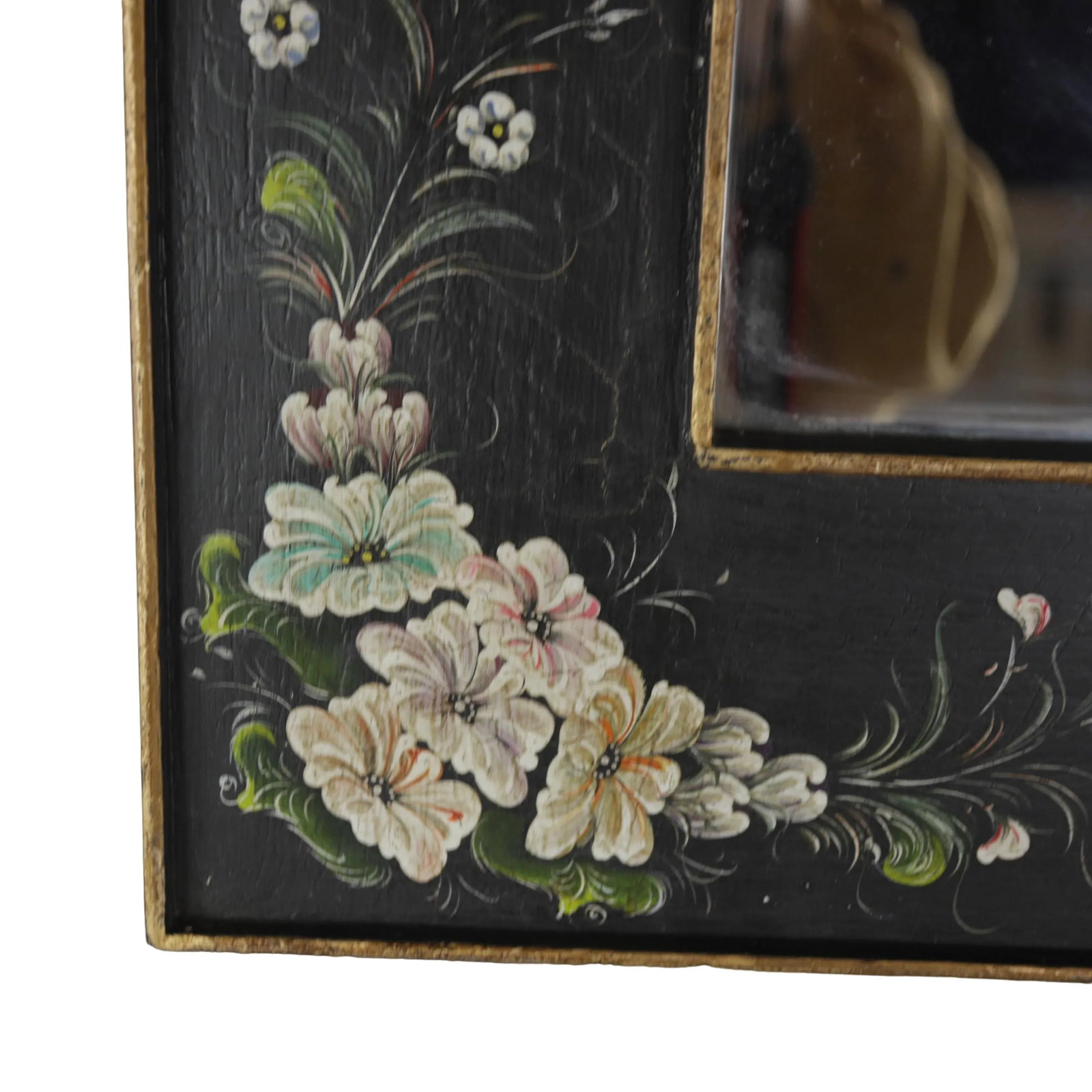 Vintage Hand Painted Floral Wooden Frame Mirror - 3