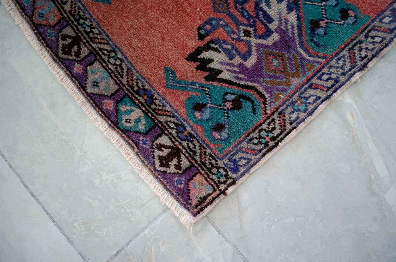 Distressed Low Pile Turkish Yastik Petite Rug Hand Knotted Faded Mat - 1'7'' X 3'3'' - 7