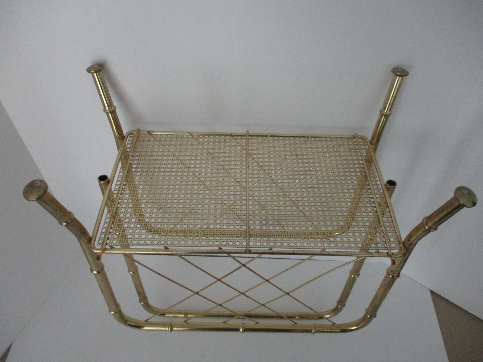 Hollywood Regency Faux Bamboo Brass Colored Magazine Rack - 7