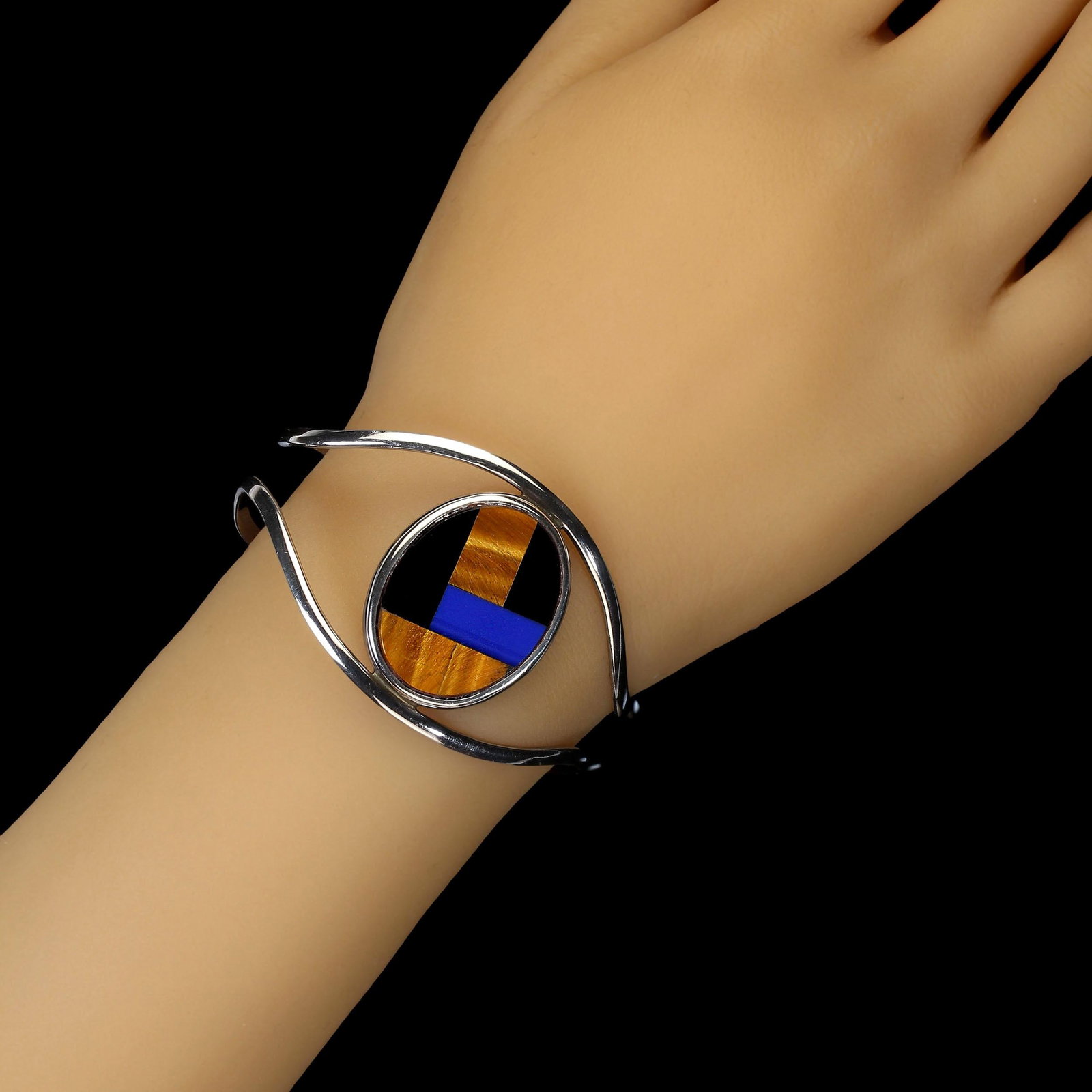 1980s Mosaic Oval Sitting Sterling Silver Bracelet - 2