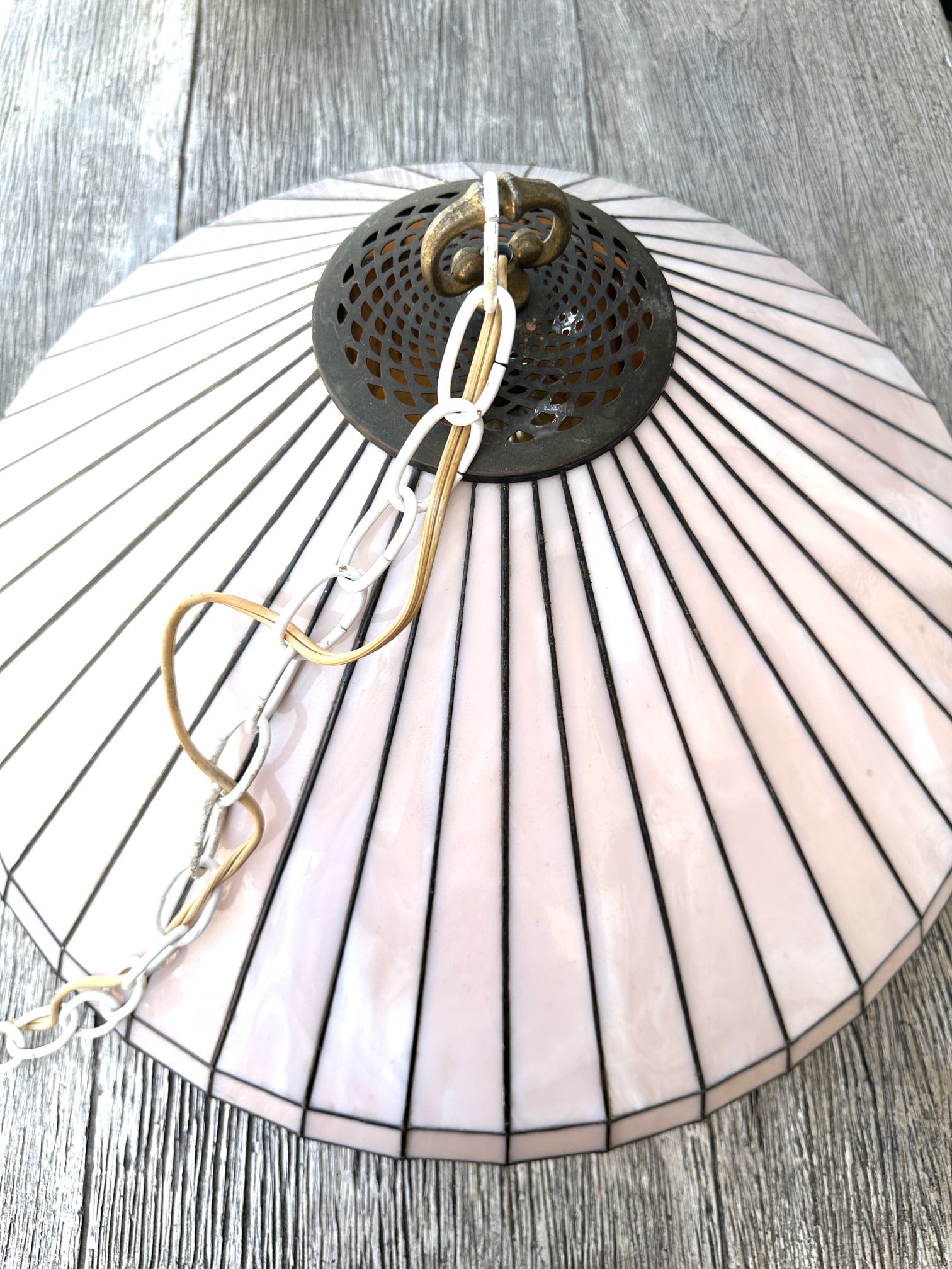 Vintage Peach Stain Glass Chandelier - 2