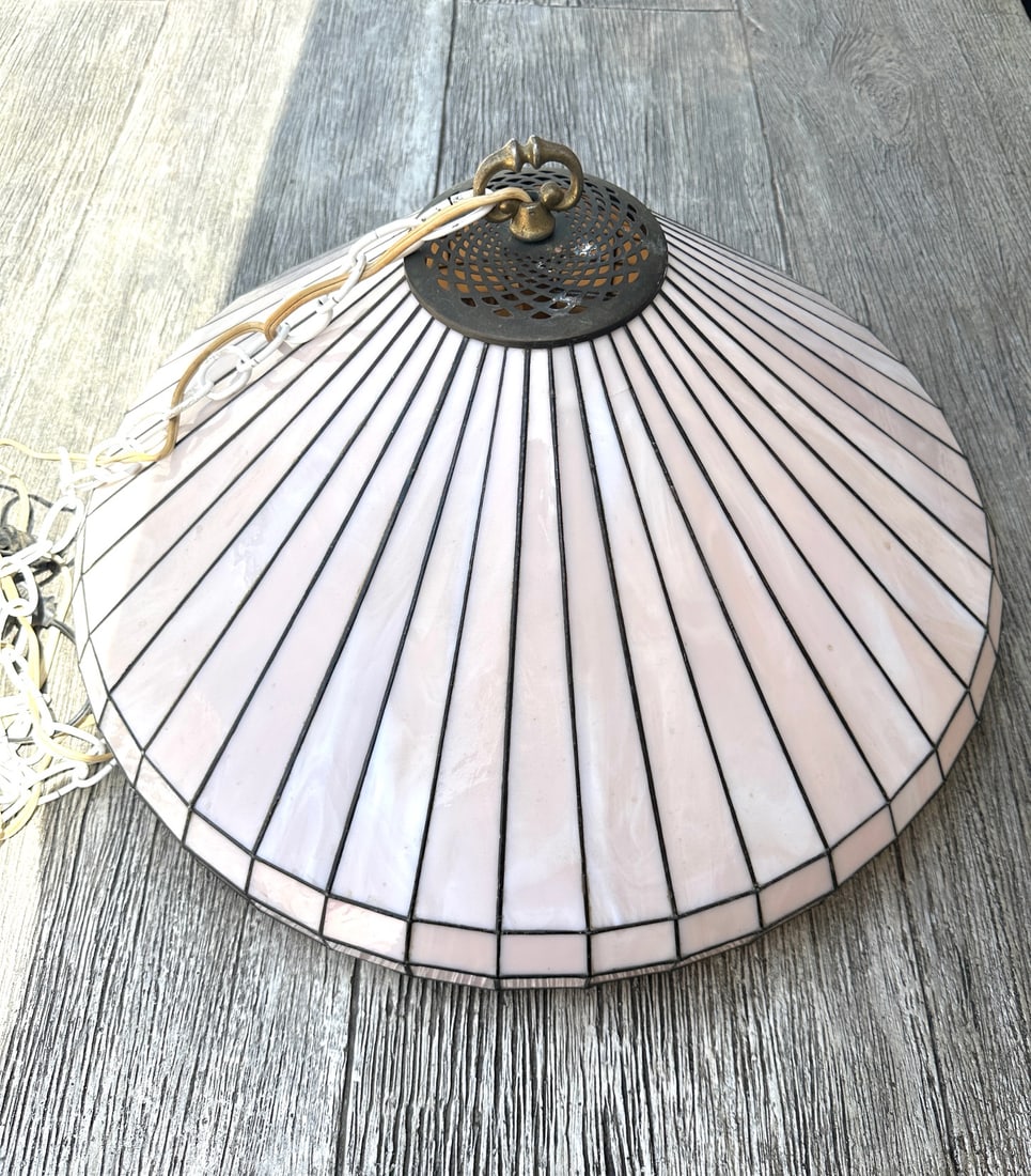 Vintage Peach Stain Glass Chandelier - 3