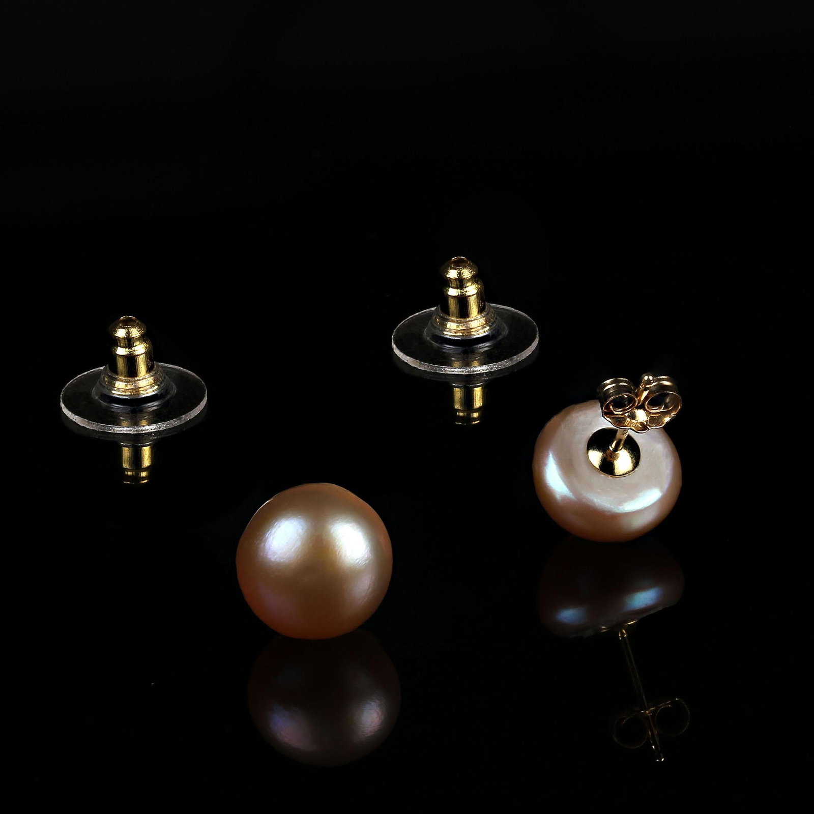 Bronzy Pearl Studs With 14k Yellow Gold - 2 Pieces - 3