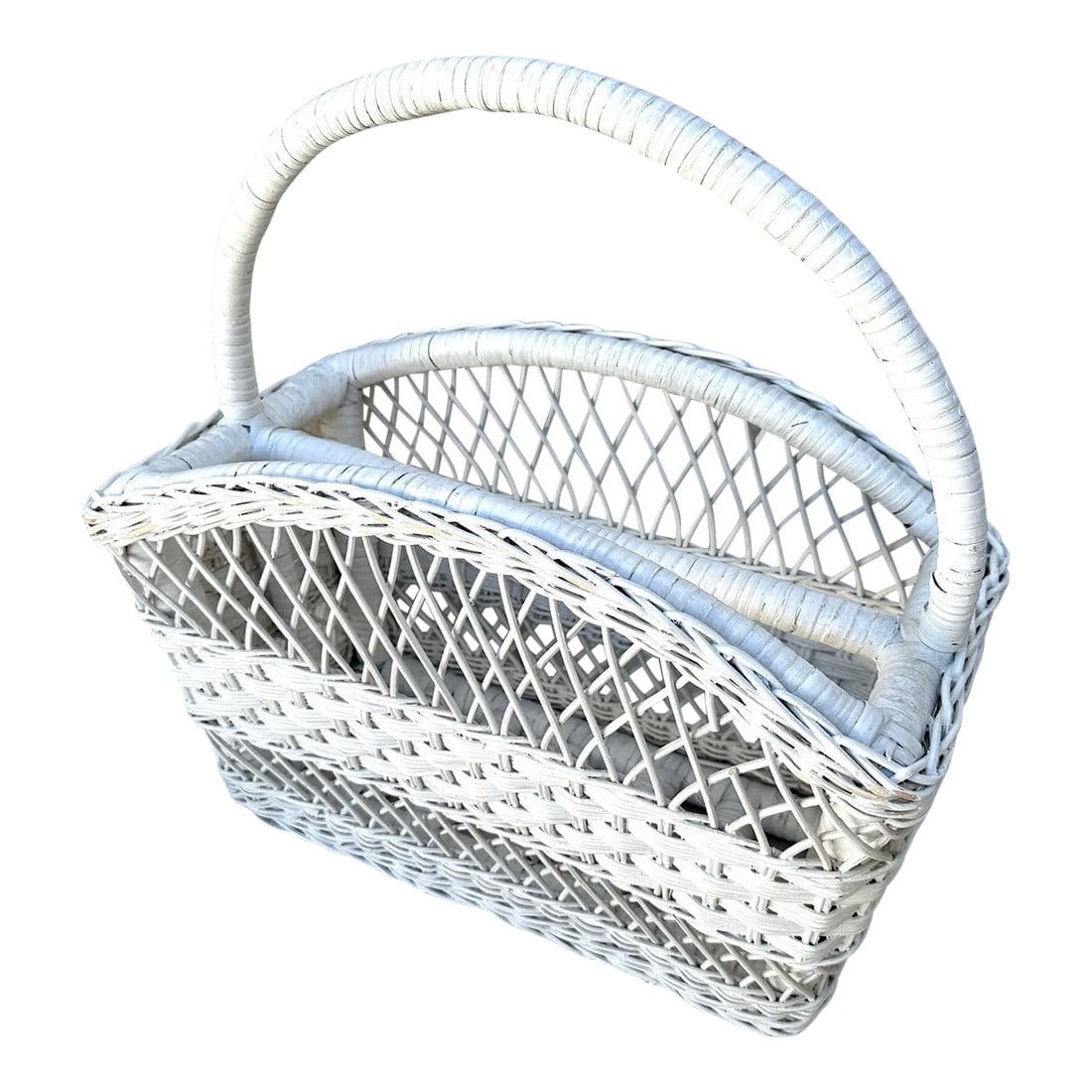 Vintage White Wicker Magazine Rack (1 of 8)