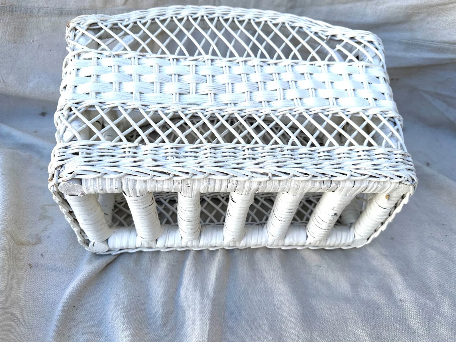 Vintage White Wicker Magazine Rack - 3