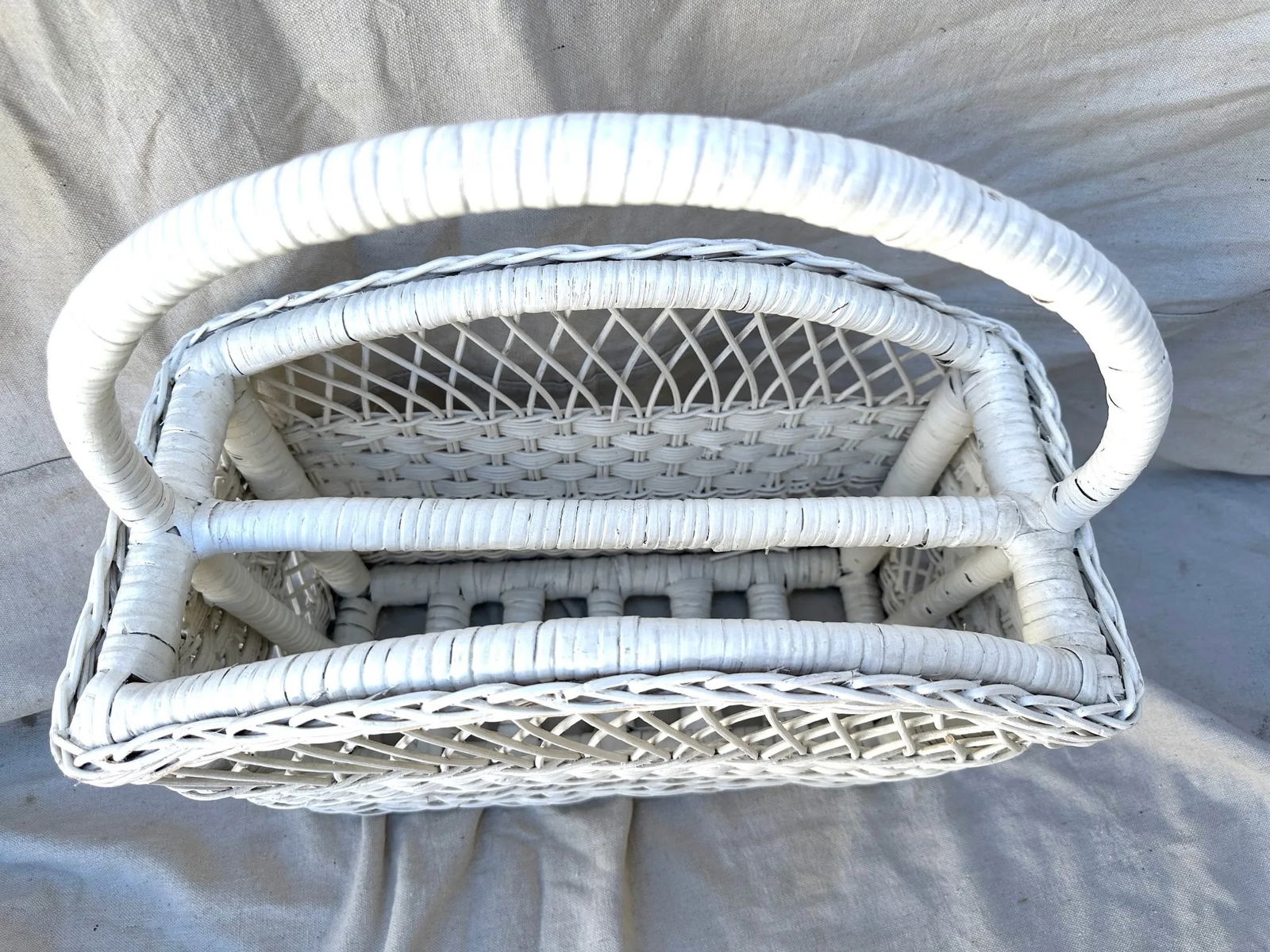 Vintage White Wicker Magazine Rack - 4