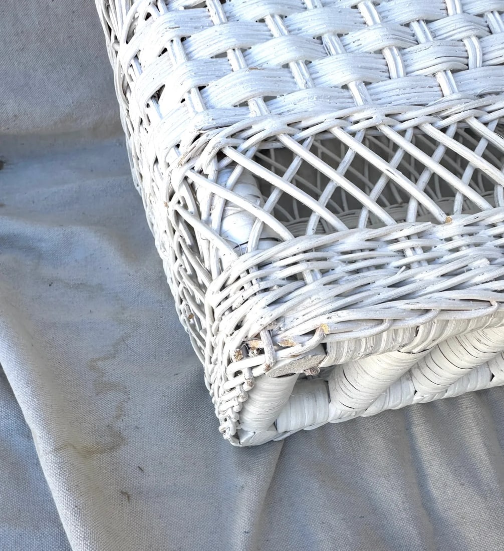 Vintage White Wicker Magazine Rack - 5