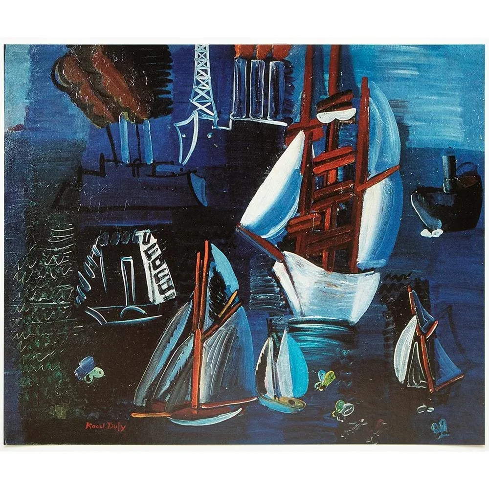 1970 After Raoul Dufy "Boats in Le Havre", Full-Color Parisian Print - 7
