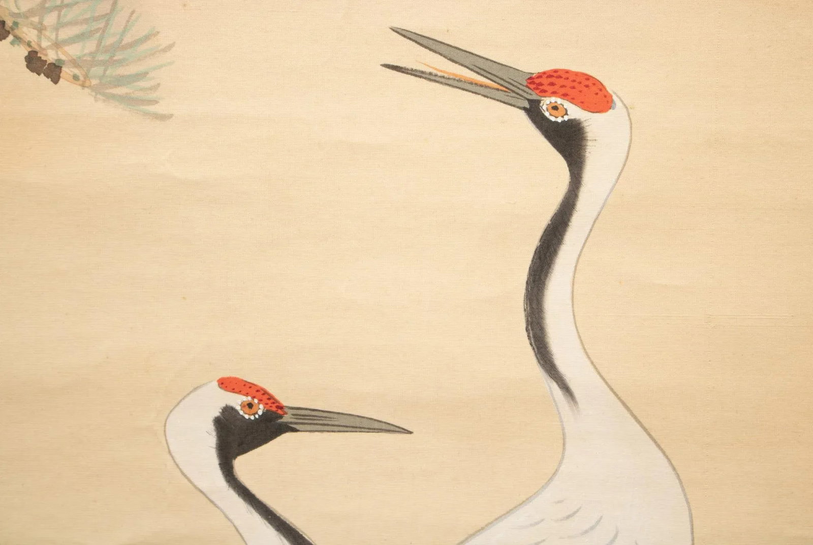 Early 20th C. Meiji to Early Showa Era Japanese Watercolor Scroll "Sunrise With Cranes and Turtles" - 6