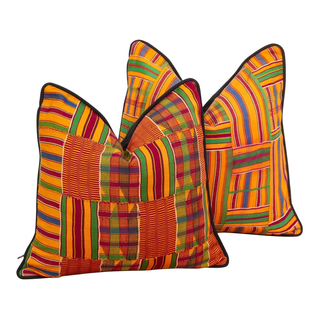 Set of Two, Multicolor Vintage African Kente Pillow Covers (1 of 7)