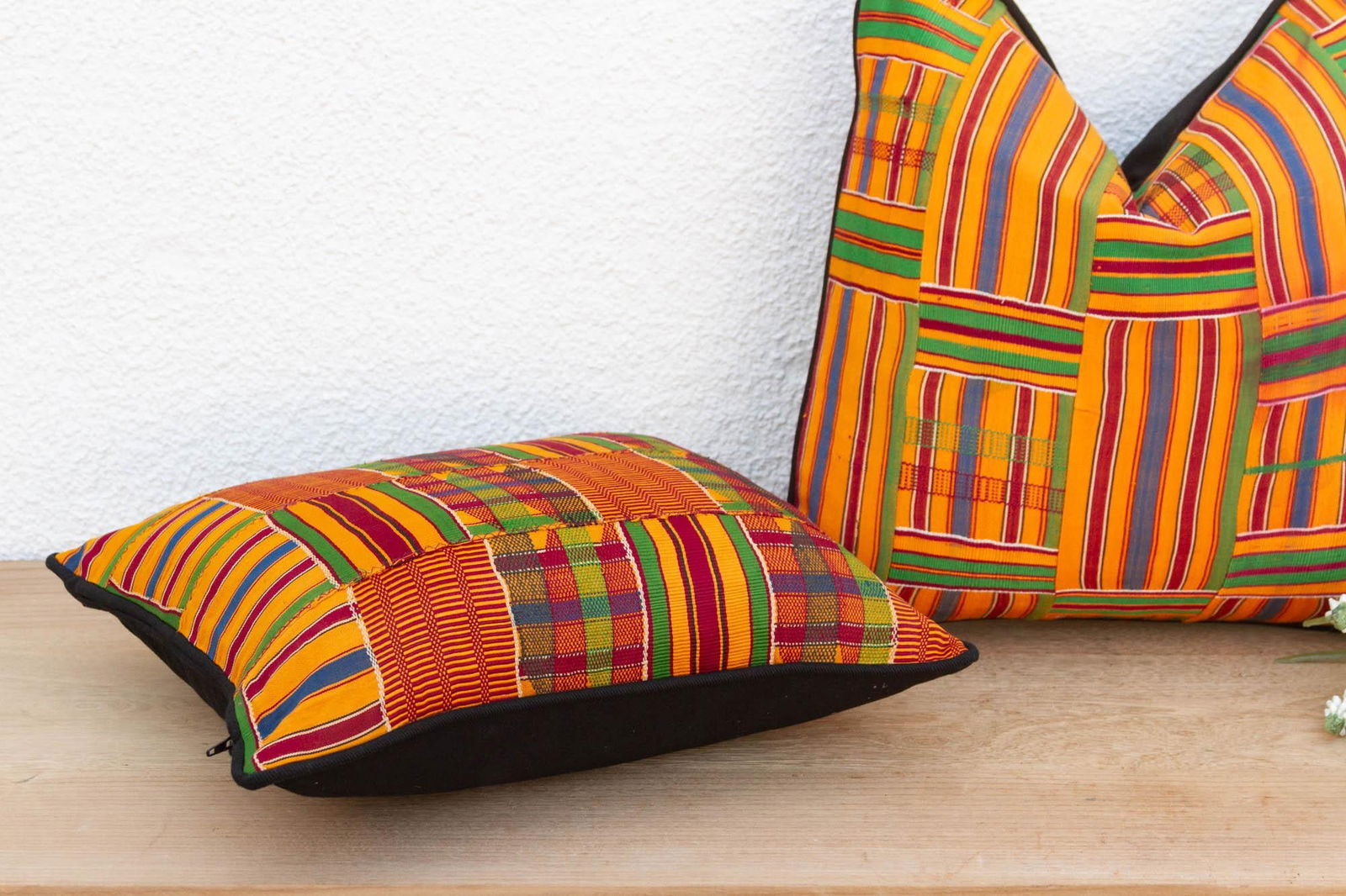 Set of Two, Multicolor Vintage African Kente Pillow Covers - 4