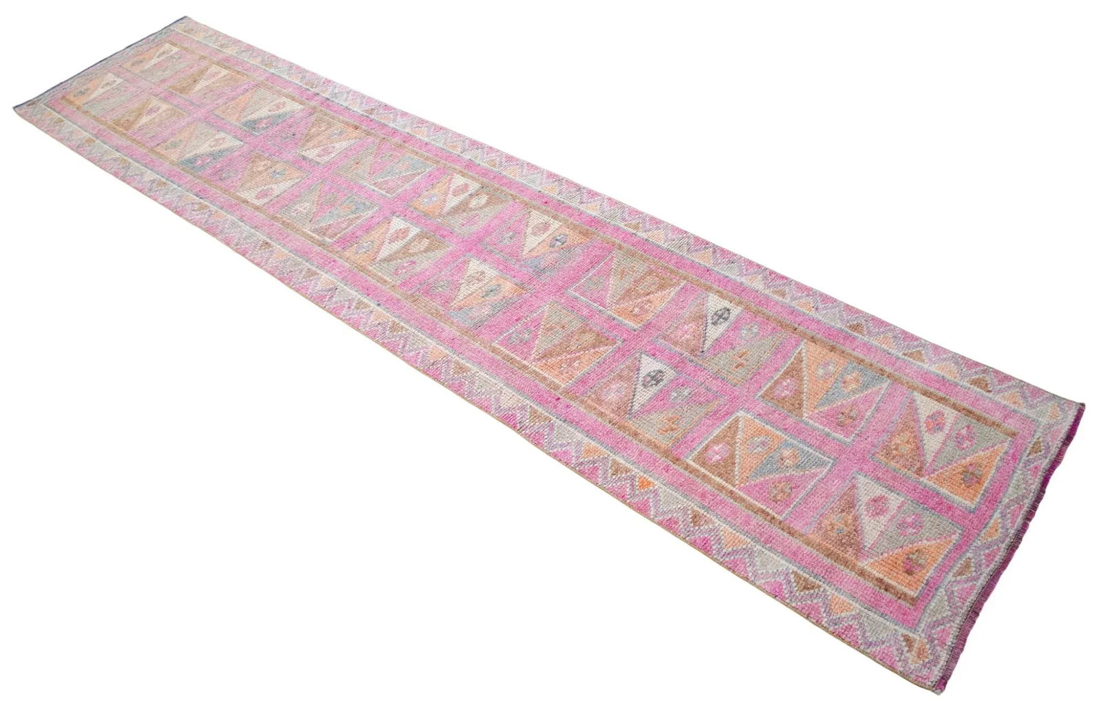 1970s Runner Kurdish Hand-Knotted Rug Pink Hallway Decor - 6