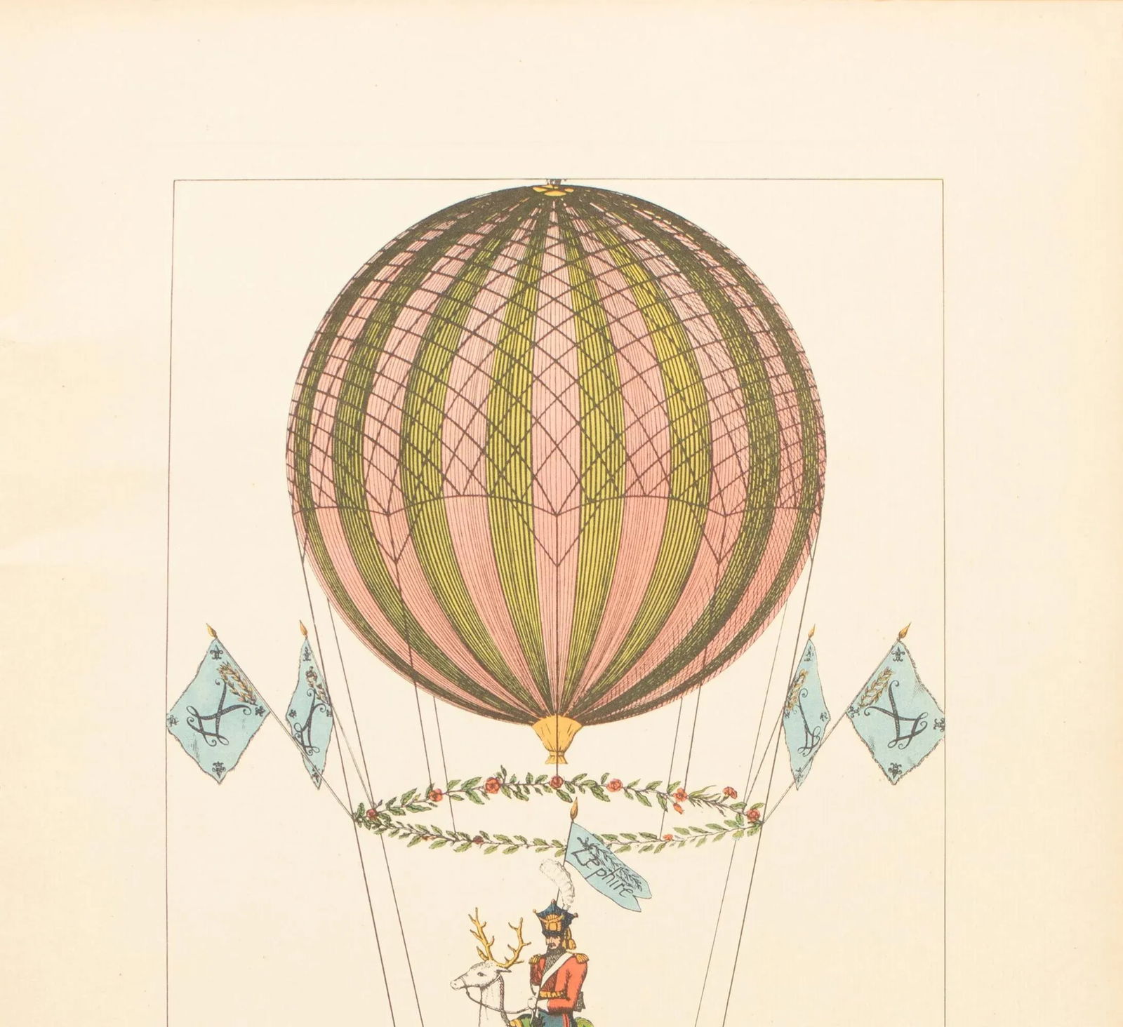 1956 "Ascent of Margat on His Cerf Aeronaute Coco, 1817", Large Vintage Offset Lithograph - 3