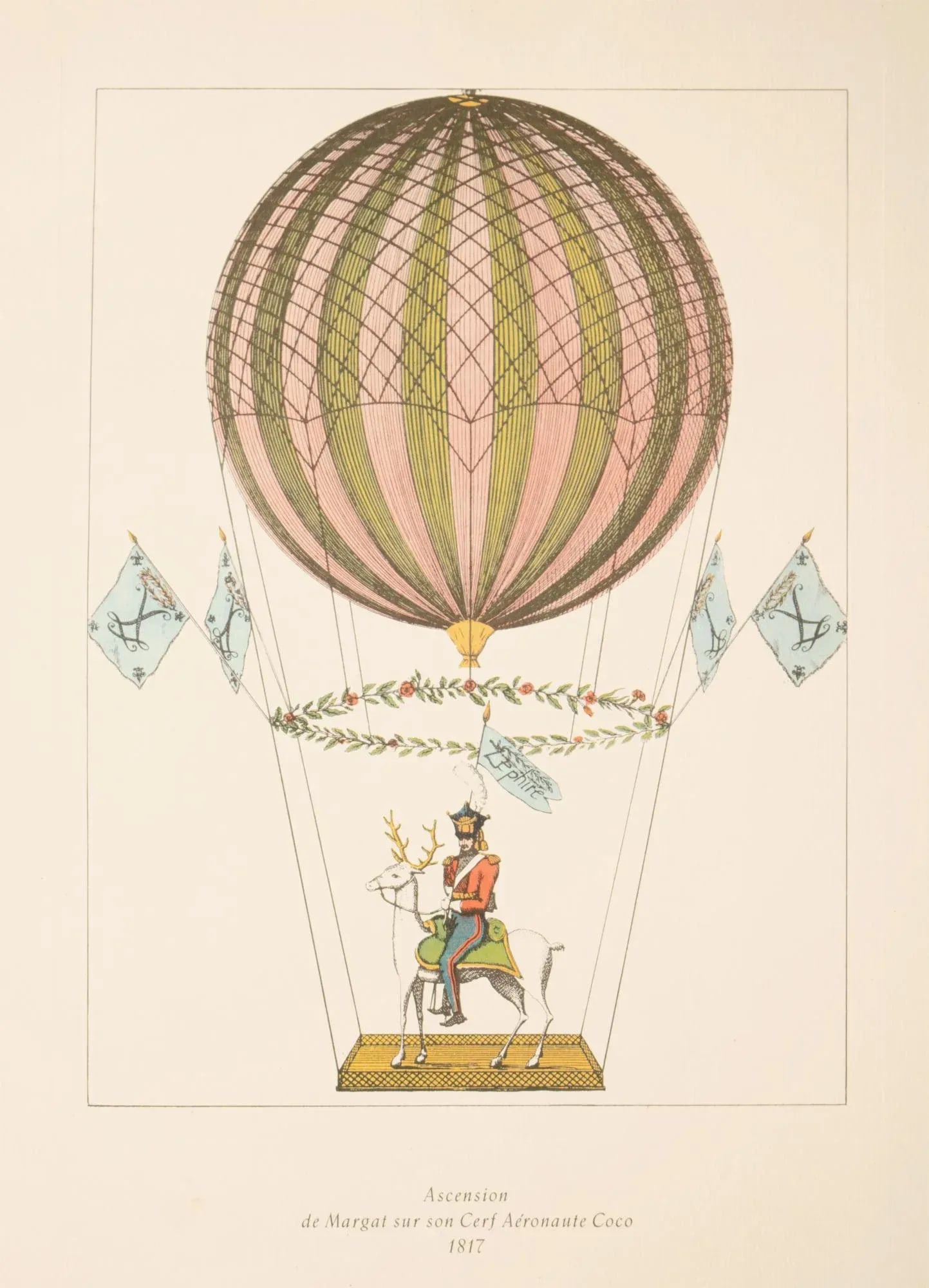 1956 "Ascent of Margat on His Cerf Aeronaute Coco, 1817", Large Vintage Offset Lithograph - 5