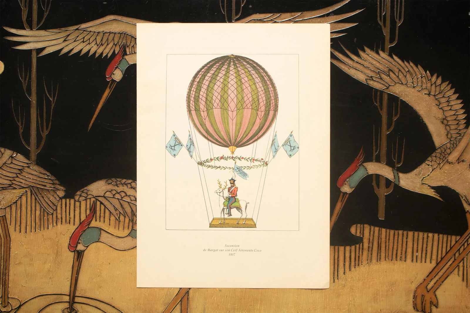 1956 "Ascent of Margat on His Cerf Aeronaute Coco, 1817", Large Vintage Offset Lithograph - 7