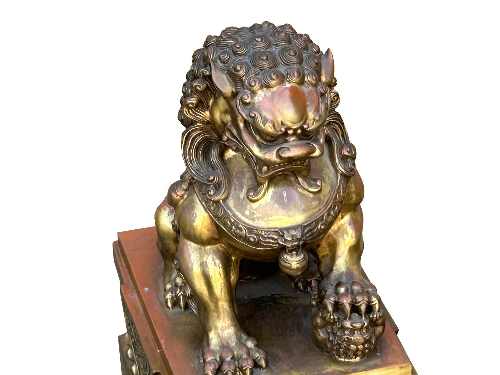 Pair Chinese Light Brown Copper Metal Foo Dog Lion Fengshui Figures - 10